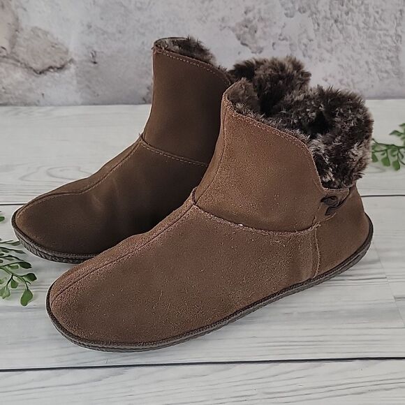 Natural Reflections Cozy Brown Fur-Lined Ankle Bootie Slippers Womens Size 8 - Picture 9 of 9